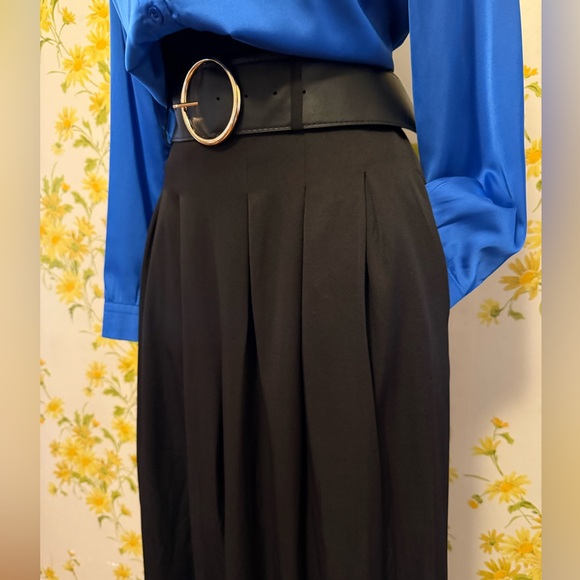 NWT Black high waisted belted Wide Leg trousers size M - Picture 3 of 13